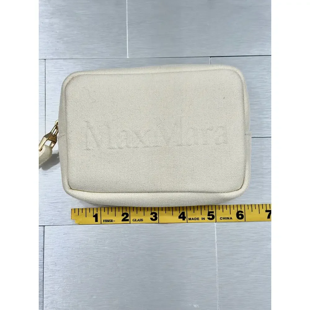Max Mara Leccio MM Beauty Case Cream Canvas Wristlet Clutch (NWOT)